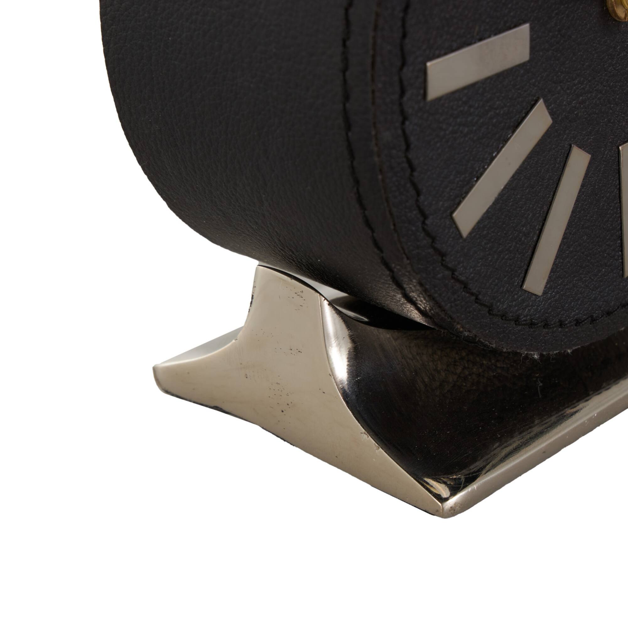 Faux Leather Round Decorative Clock with Rectangular Base